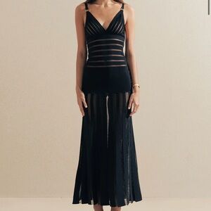 Posh Black Sheer-Panel Maxi Dress
